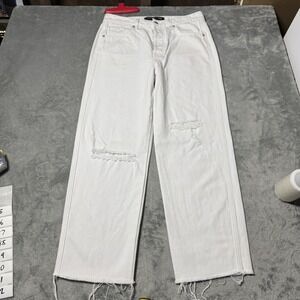 Veronica‎ Beard Blake Classic Straight High Rise Cropped Ivory Raw Hem Jeans 29